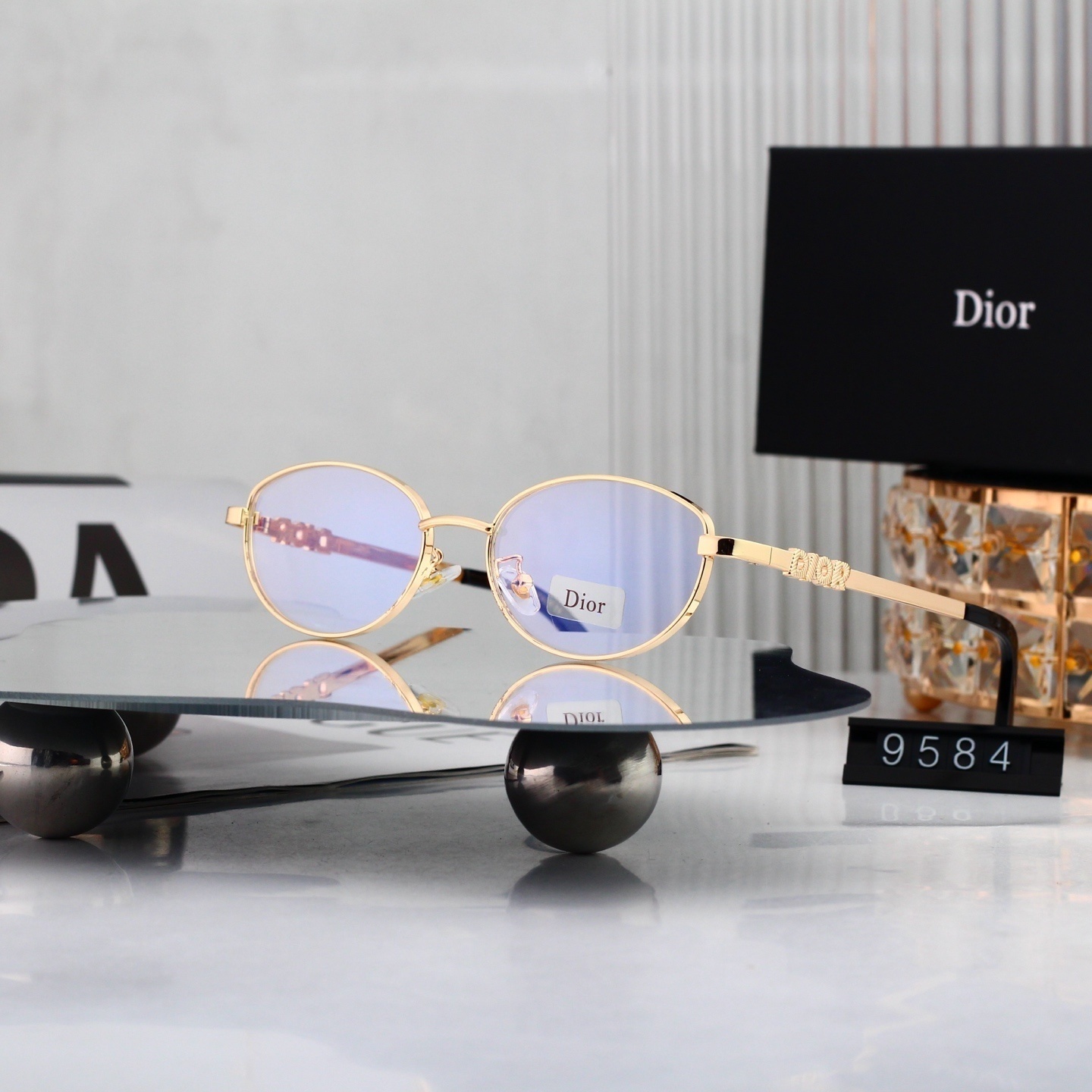 Dior Signature Logo Thin Metal Oval Eyeglasses  9584