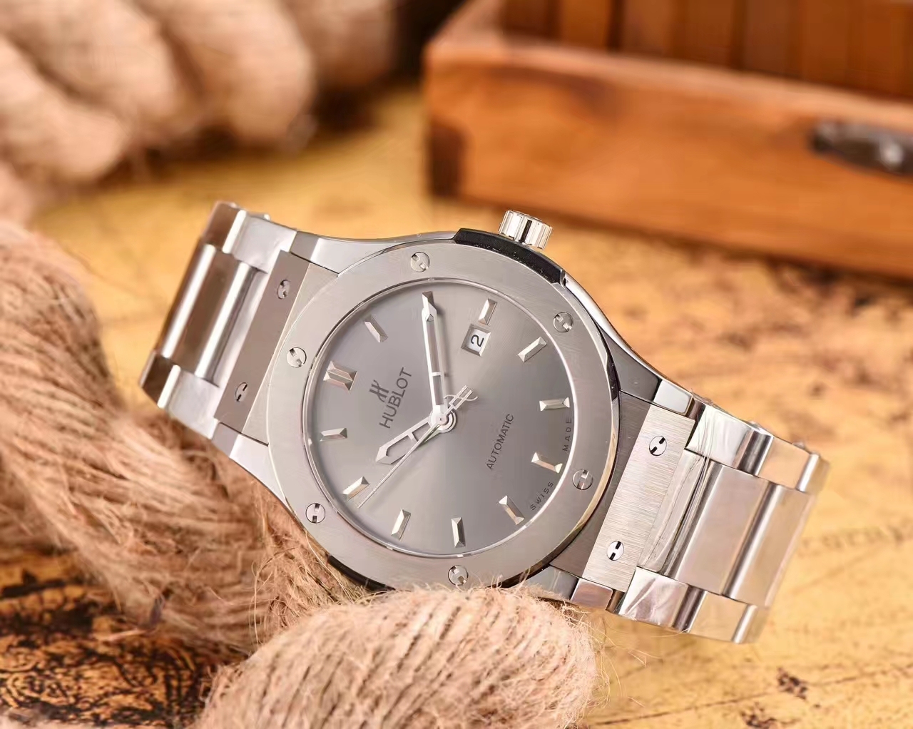 Hublot Geneve Collection Automatic Machine 904L Stainless Steel Men  Watch 42mm