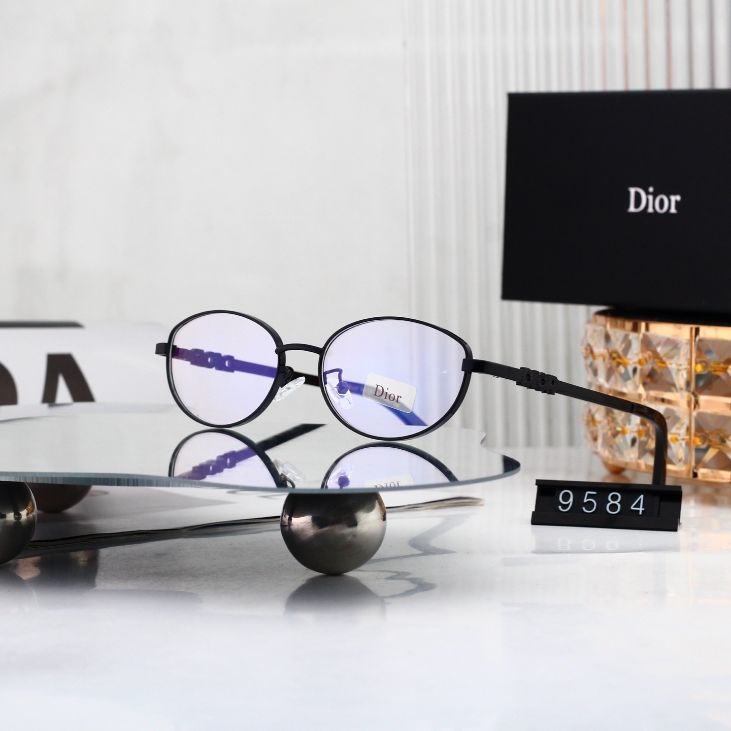 Dior Signature Logo Thin Metal Oval Eyeglasses  9584