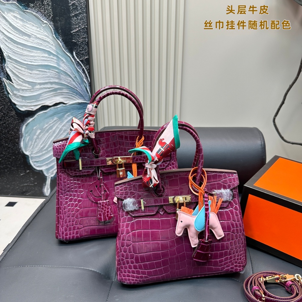 Replica Hermès Brikin Patent Leather Platinum Crocodile Pattern First Layer Cowhide Gold Buckle Bag 25*21/30*25CM
