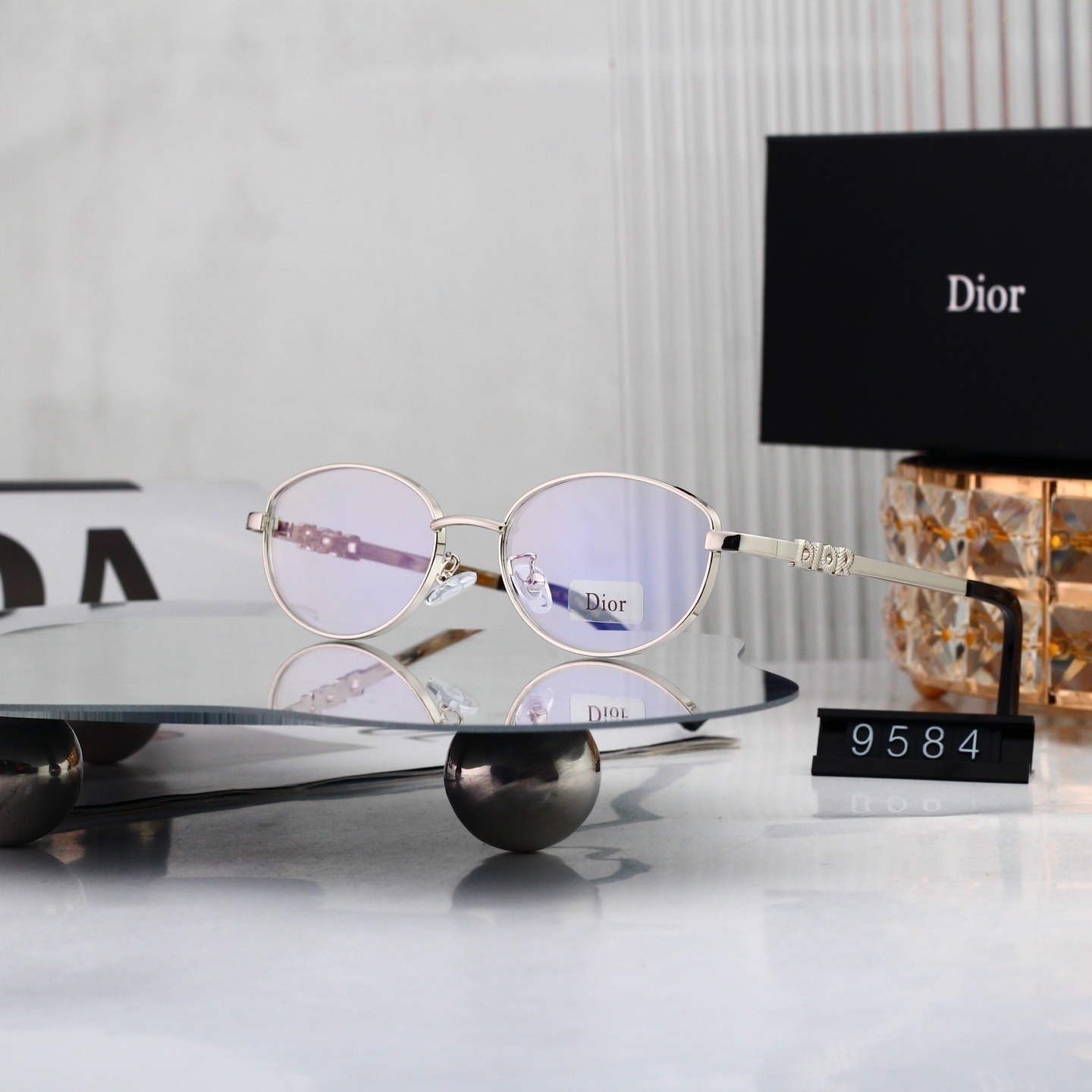Dior Signature Logo Thin Metal Oval Eyeglasses  9584