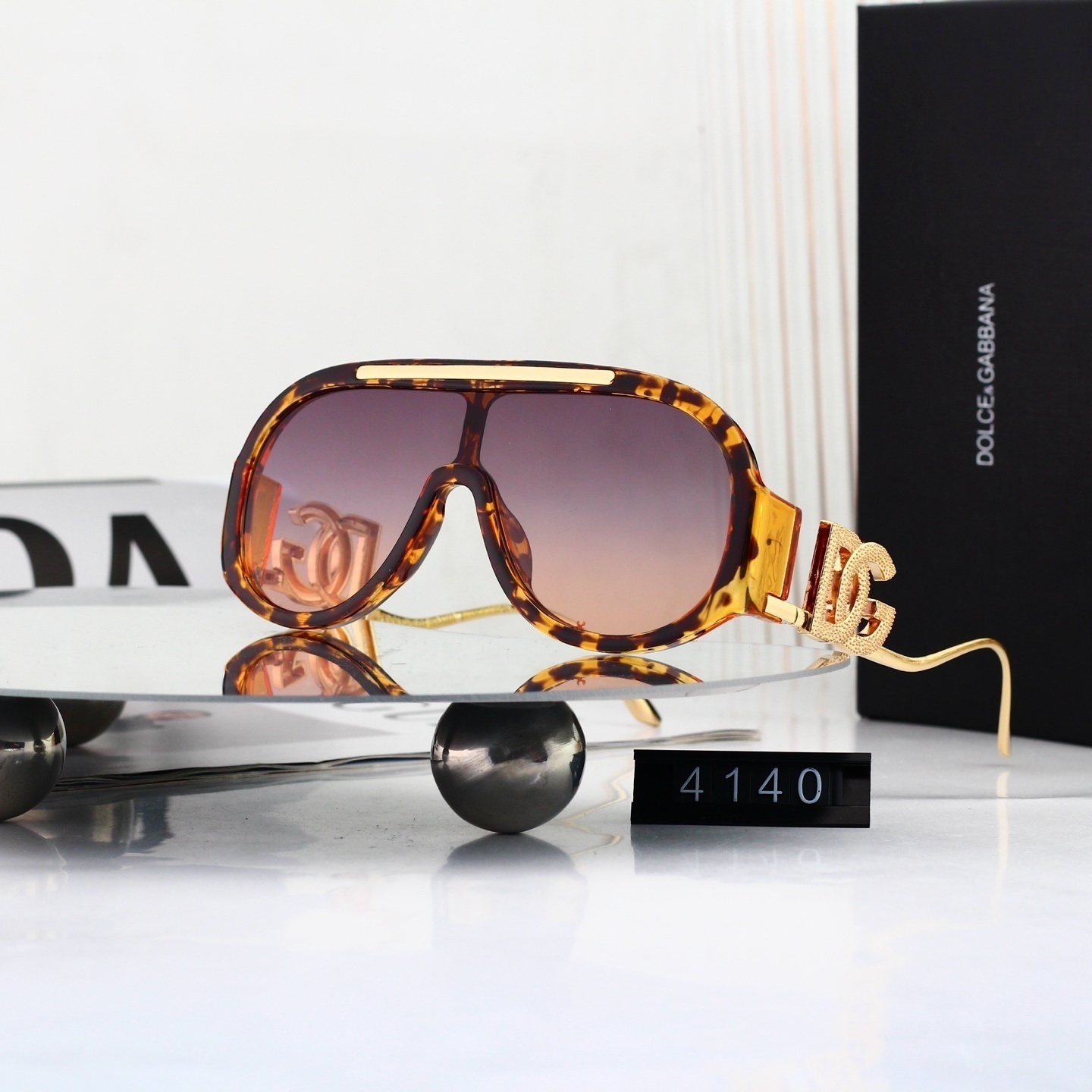 Dolce & Gabbana Luxury Crystal DG Logo Oversized Shield Sunglasses 4140
