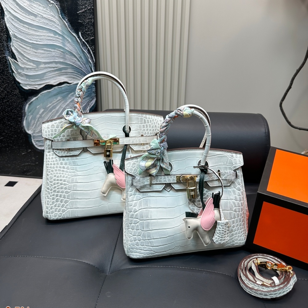 Replica Hermès Brikin Patent Leather Platinum Crocodile Pattern First Layer Cowhide Gold Buckle Bag 25*21/30*25CM