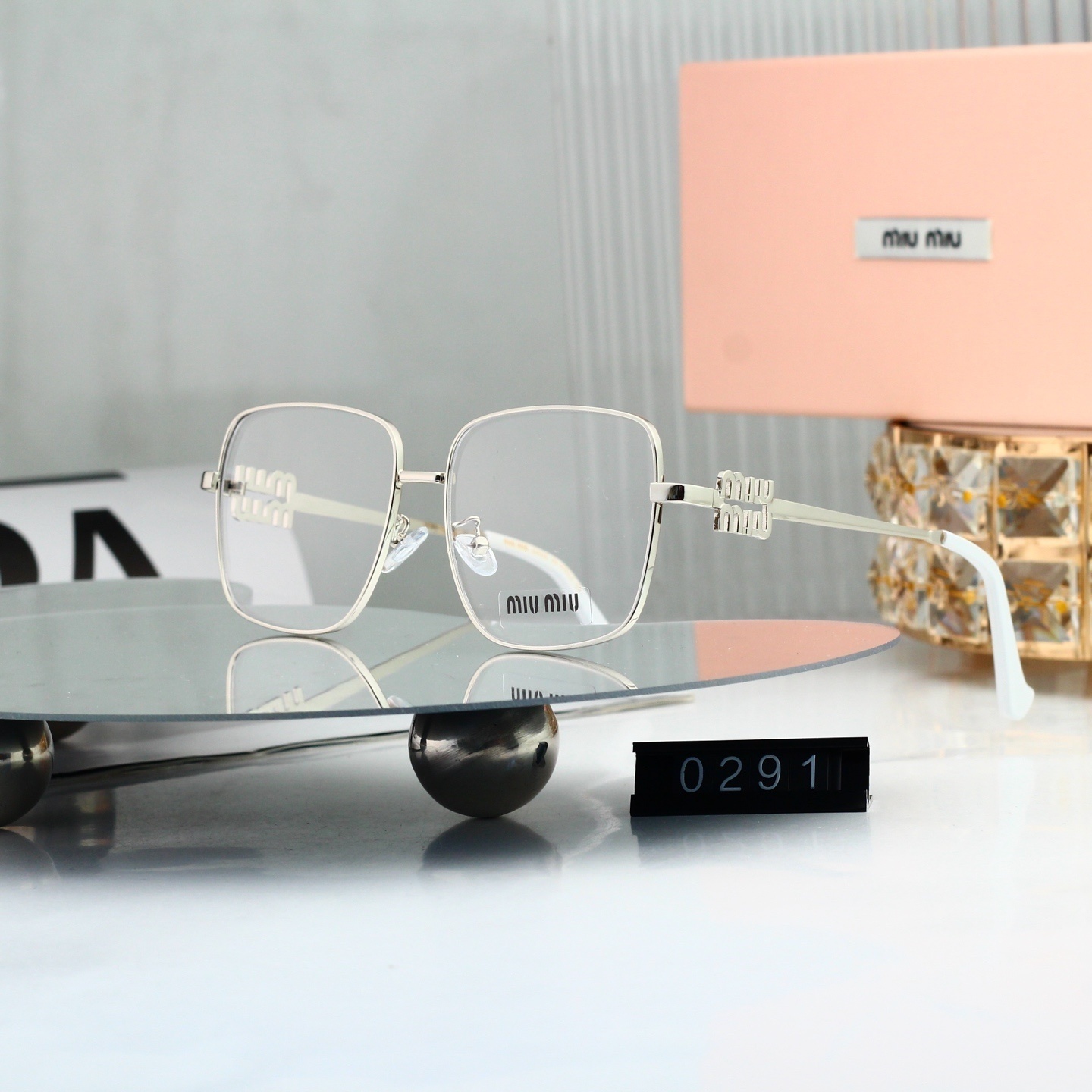 Miu Miu Square Metal Frame Optical Glasses with Logo Detail 0291