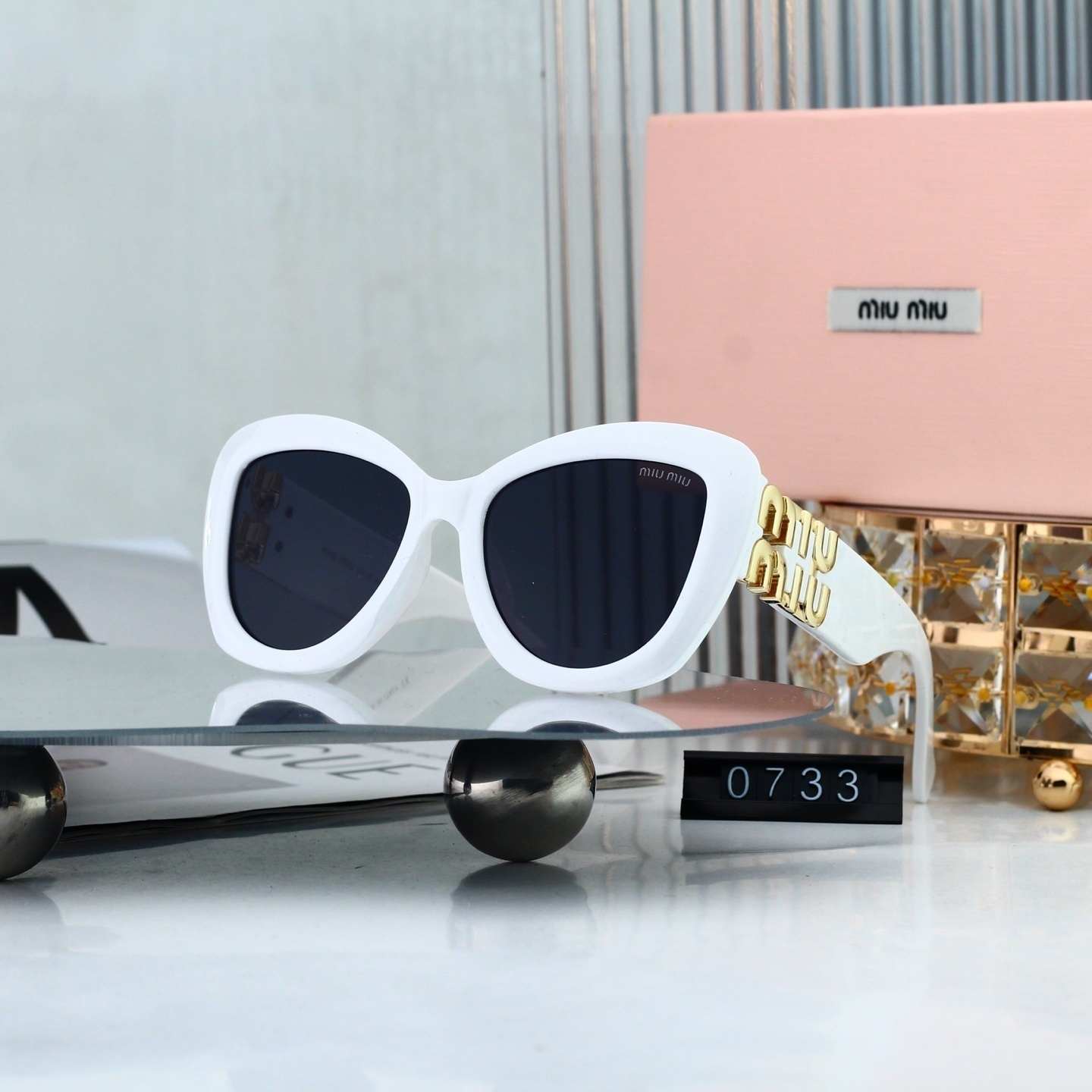 Miu Miu Classic Logo Temple Cat-Eye Sunglasses for Women 0733