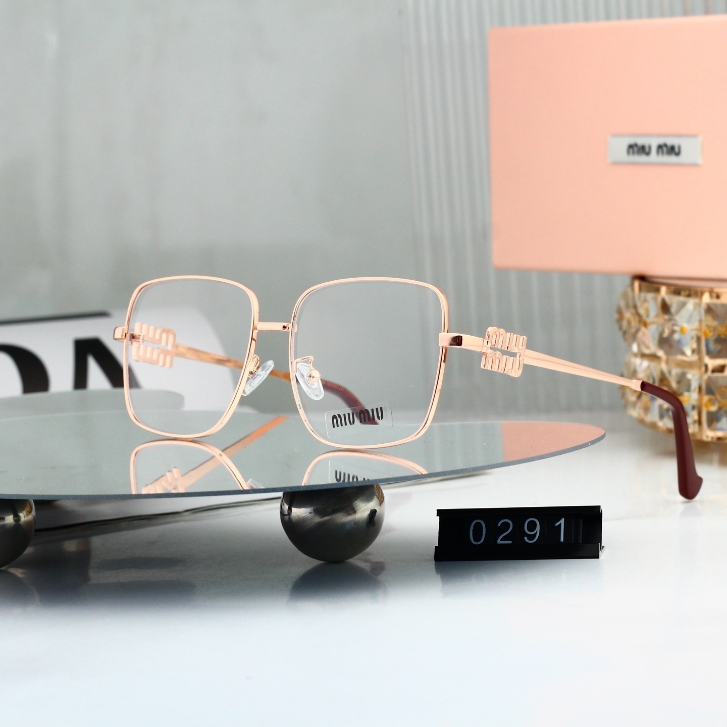 Miu Miu Square Metal Frame Optical Glasses with Logo Detail 0291