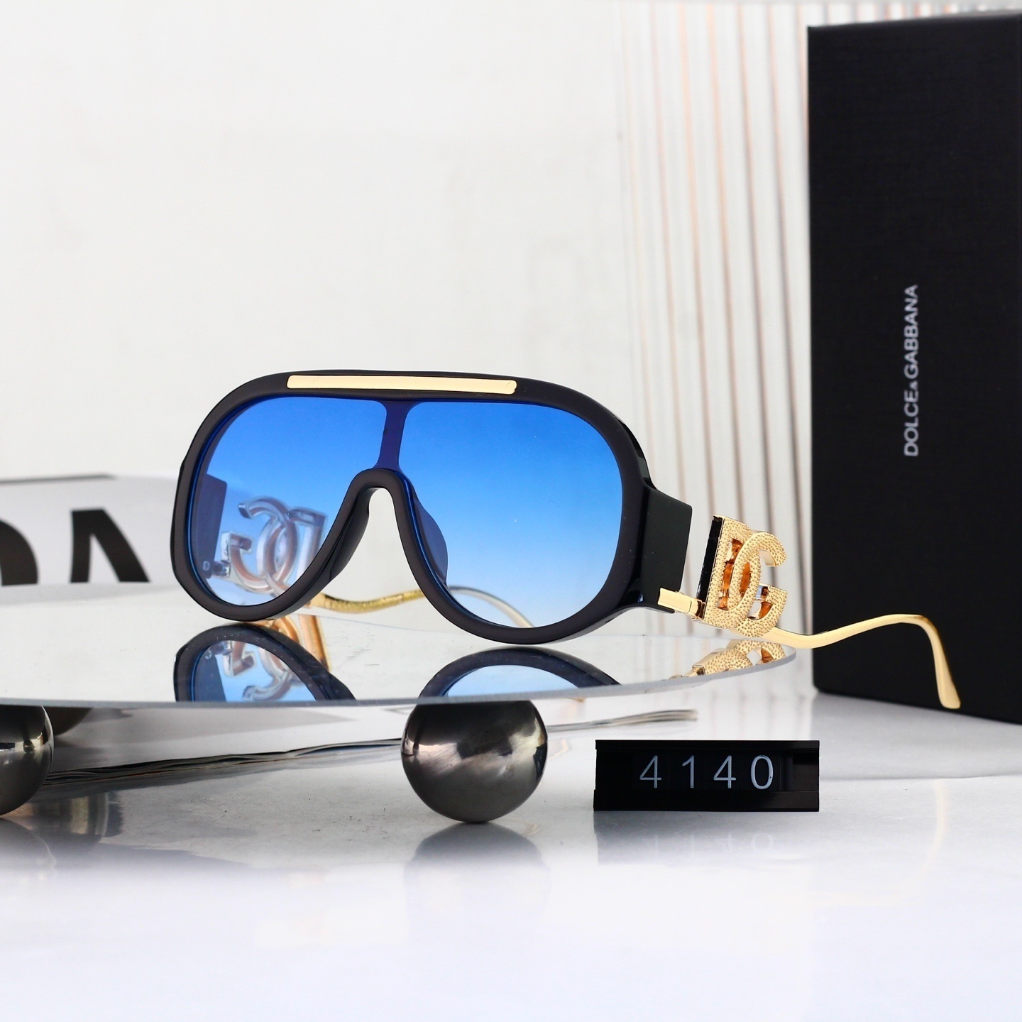 Dolce & Gabbana Luxury Crystal DG Logo Oversized Shield Sunglasses 4140
