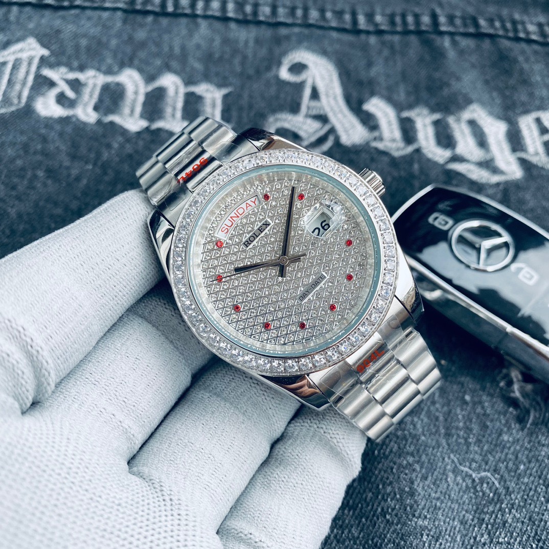 Replica Rolex MEN 41mm Diamond  waterproof 904l Stainless Steel Automatic Mechanical  Watch