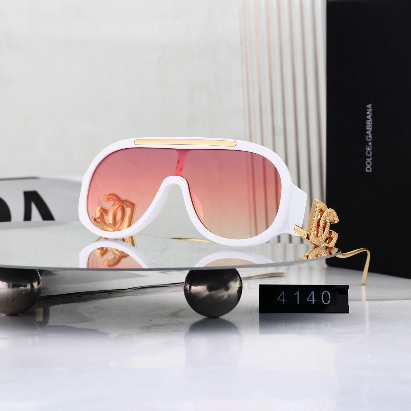 Dolce & Gabbana Luxury Crystal DG Logo Oversized Shield Sunglasses 4140