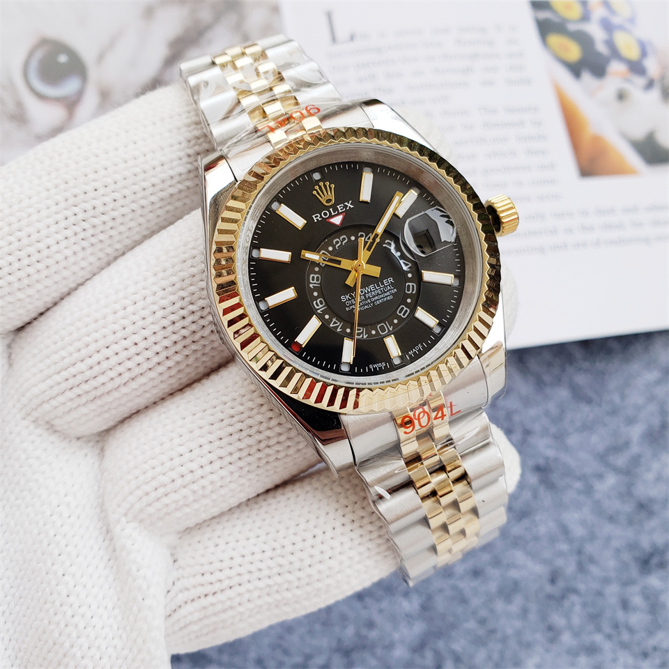 Replica Rolex  SKY-DWELLER Men 43mm 904l Stainless Steel Automatic Mechanical Watch