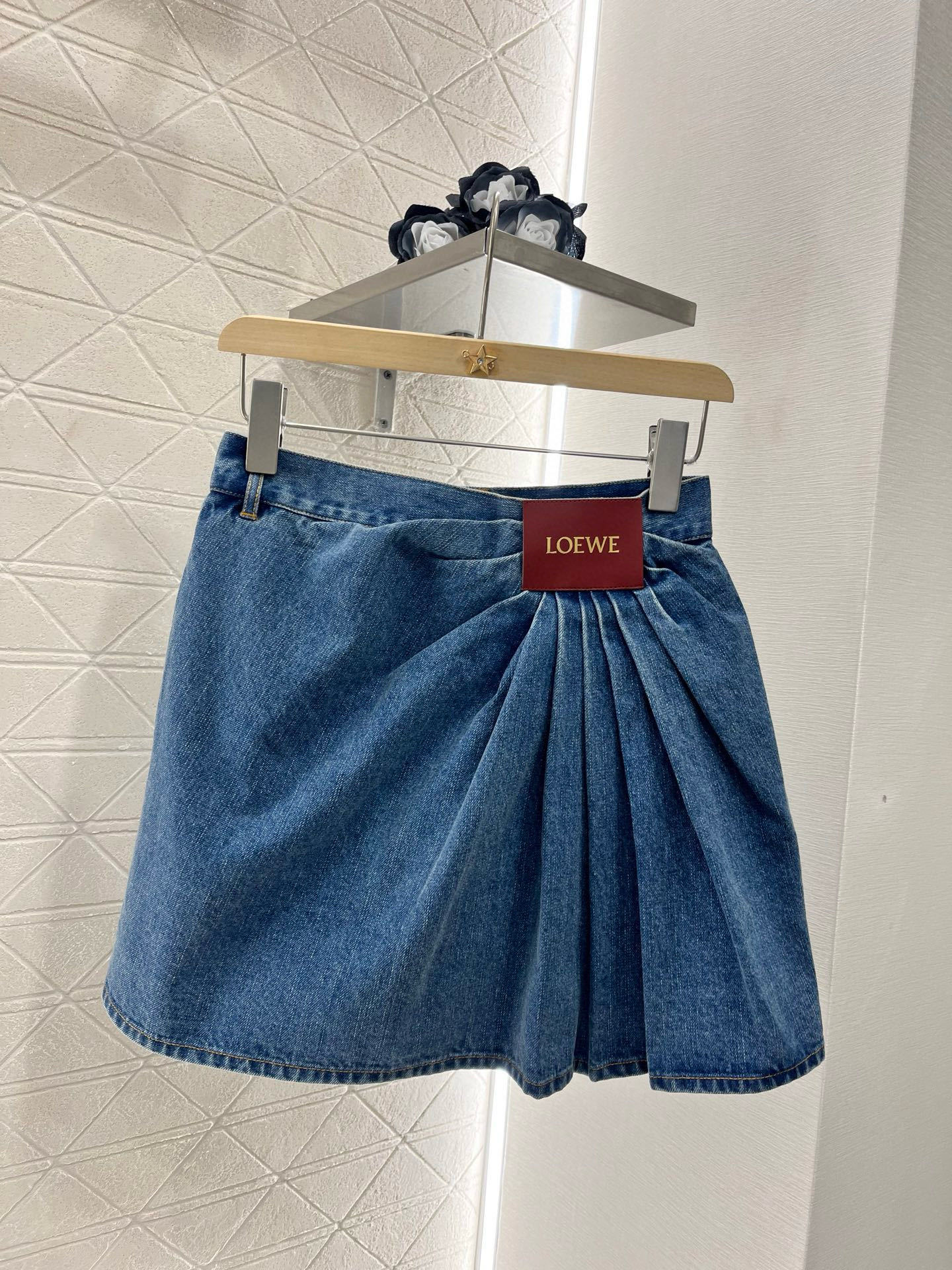 Loewe Leather Label Pleated Fashionable Denim Skirt SML