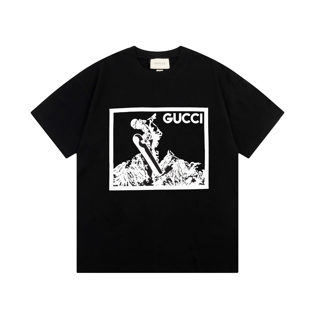 Gucci Double G Snow Mountain Series Ski Printed Short Sleeve