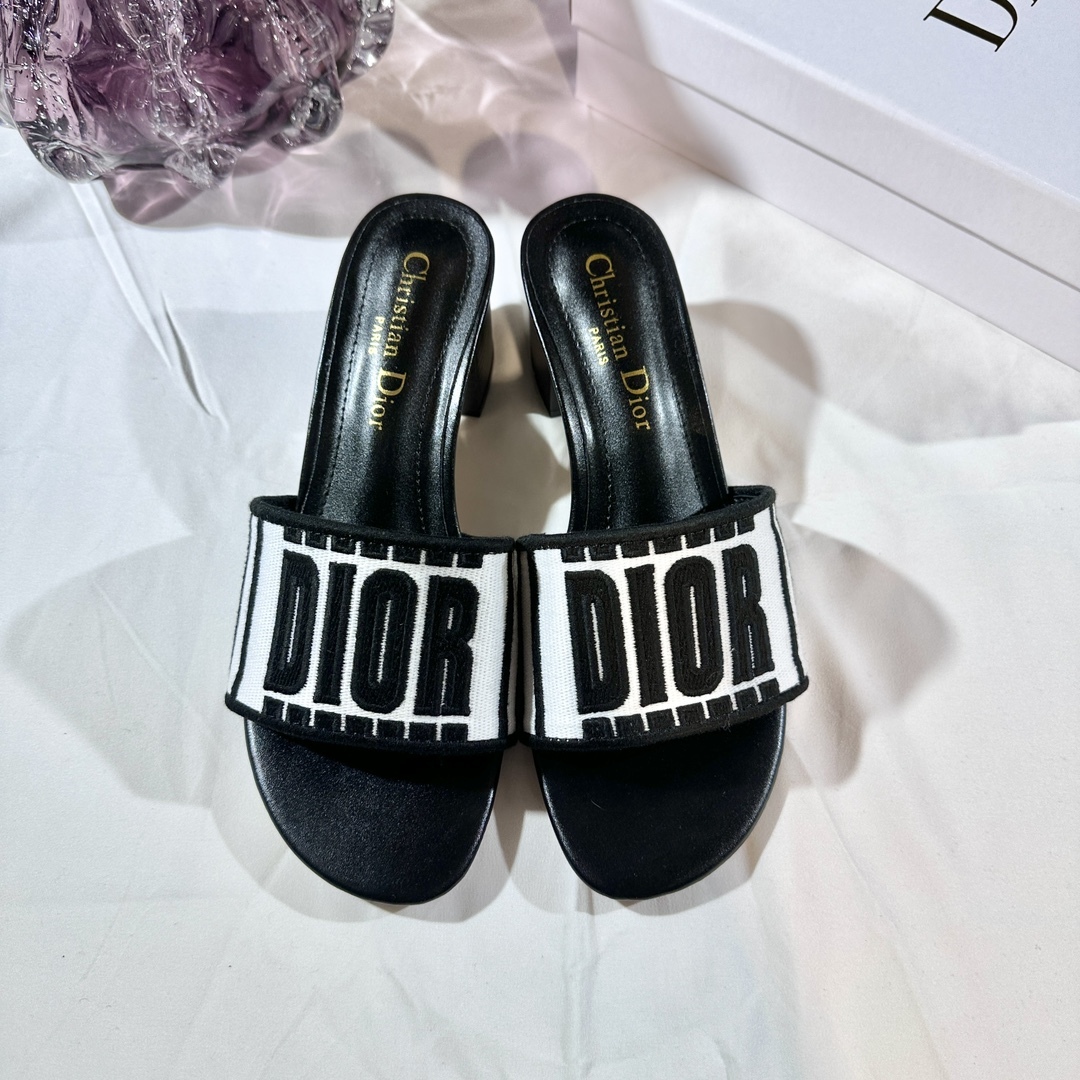 Replica Dior 3D Letter Embroidered Thick-heeled Slippers EU35-42