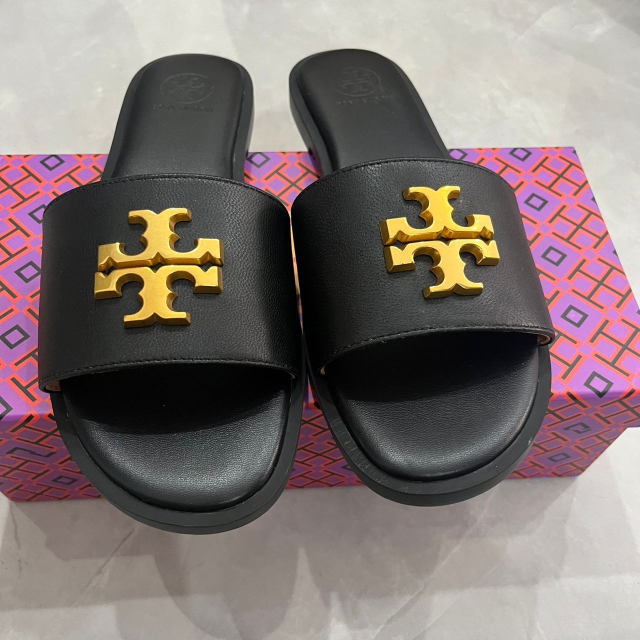 Tory Burch 2025 New Summer Genuine Leather Outsole Women's Metal Buckle Slippers 35-40