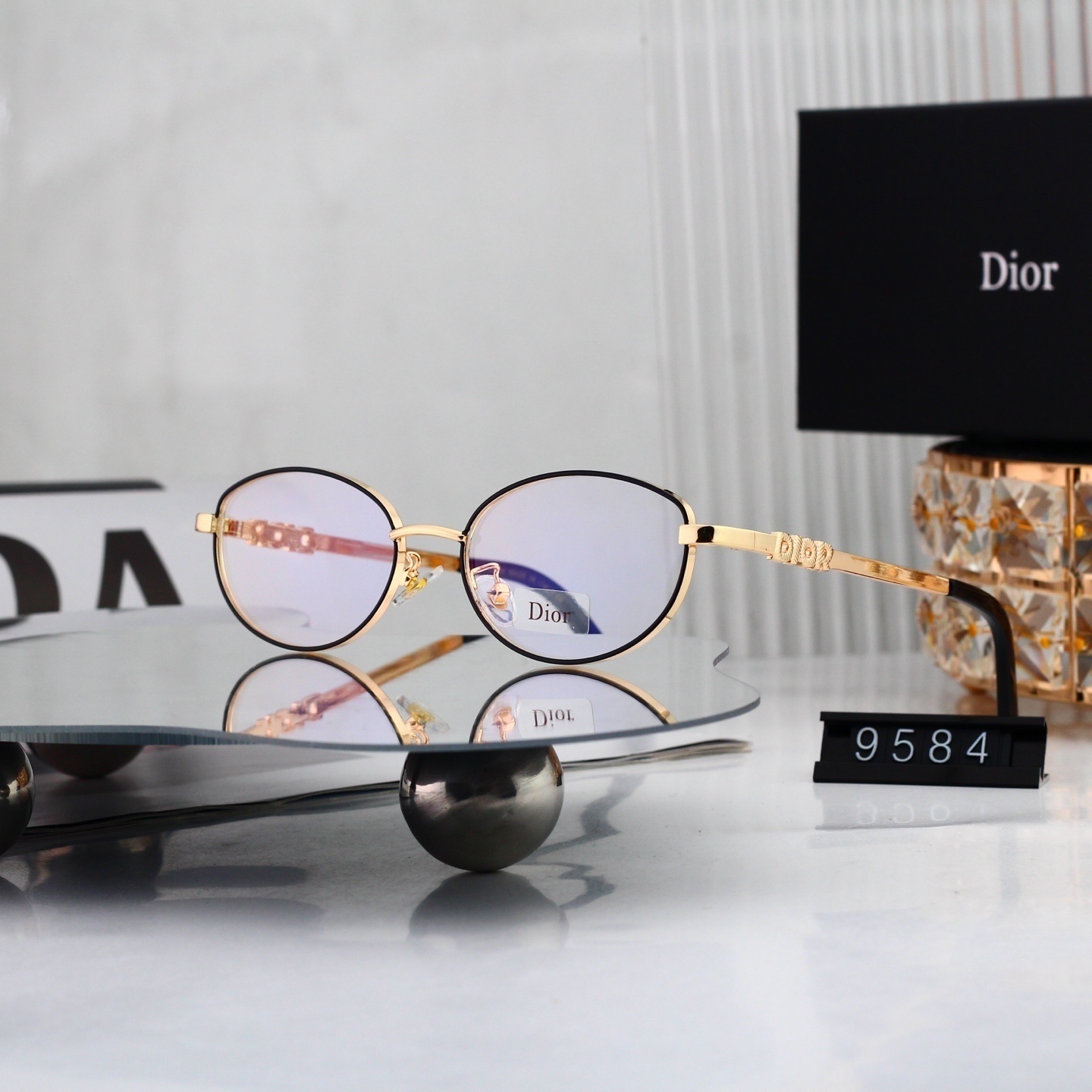 Dior Signature Logo Thin Metal Oval Eyeglasses  9584
