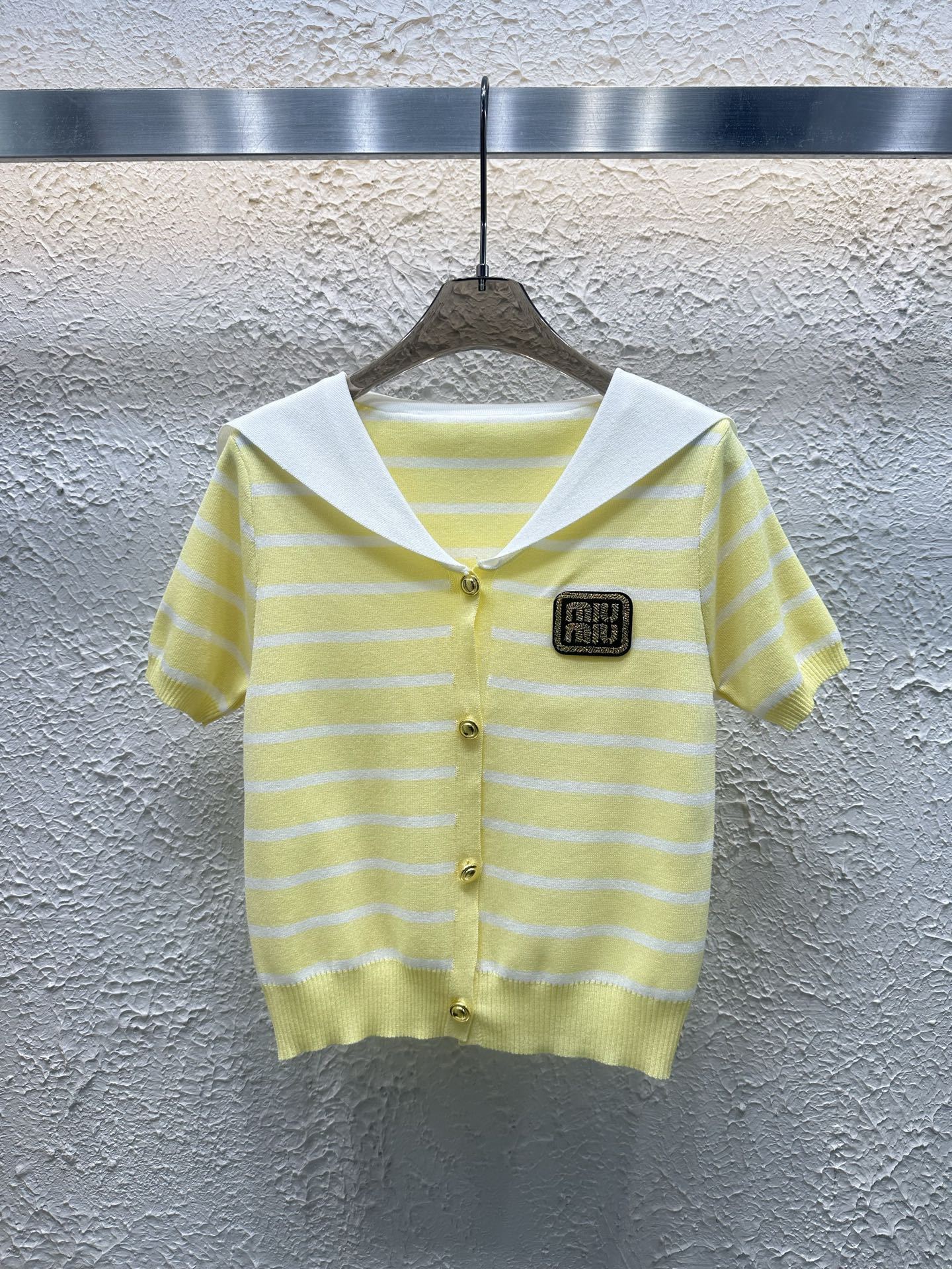 Miumiu 25 New Summer Navy Style Age-reducing Knitted Short Sleeves