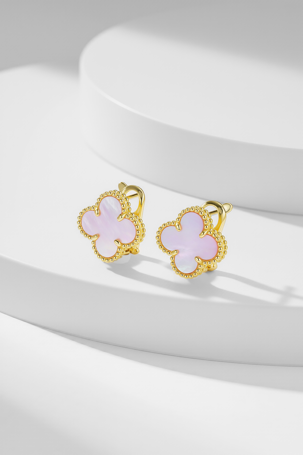 Vca Pink Mother-of-Pearl Four-Leaf Clover Earrings