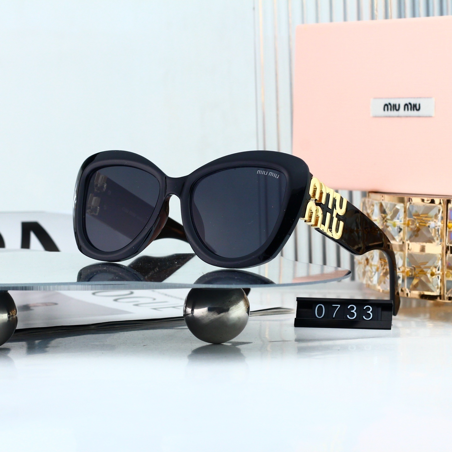 Miu Miu Classic Logo Temple Cat-Eye Sunglasses for Women 0733