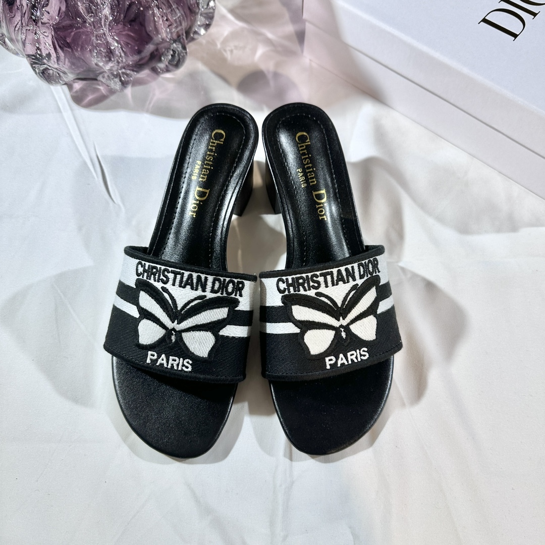 Replica Dior 3D Butterfly Thick-heeled Slippers EU35-42