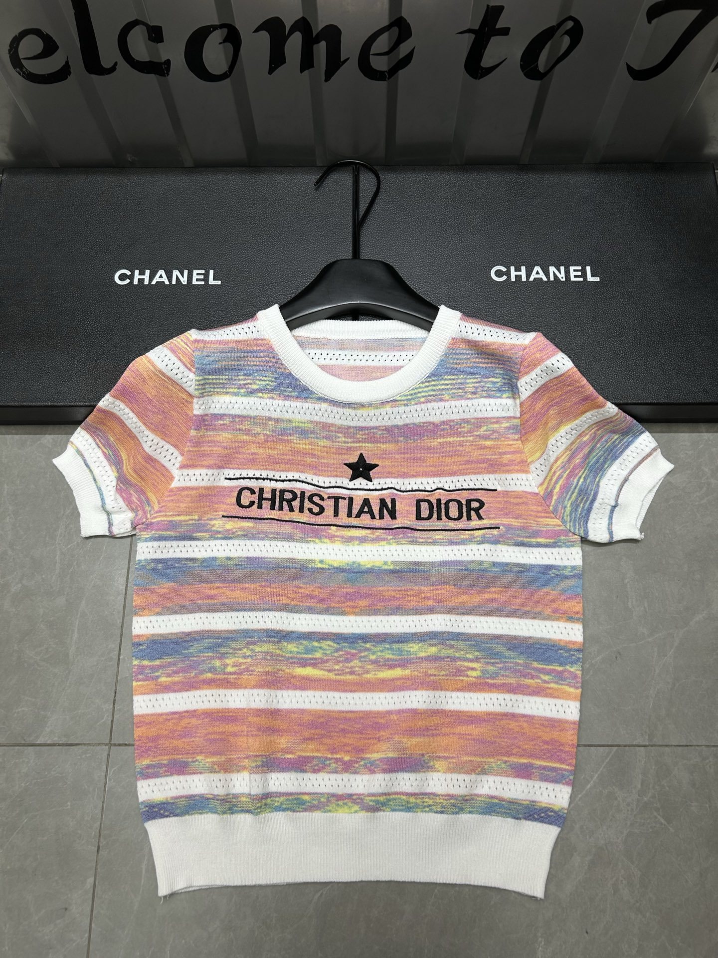 Dior Black Letter Striped Short Sleeve