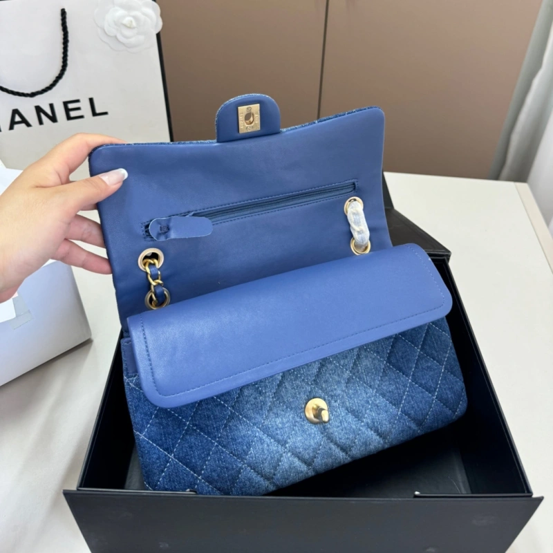 Classic Denim Chain Flap Bag-box