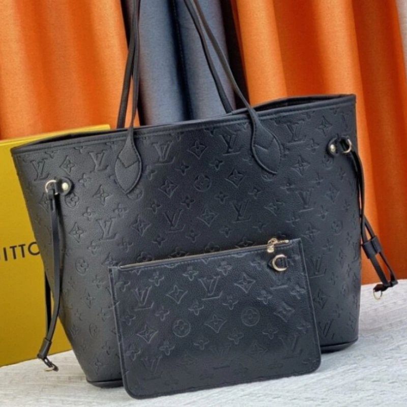 Lv-Top layer cowhide embossed fashion large-capacity bag women’s bag high-end versatile commuter bag one-shoulder underarm tote bag-without packaging box