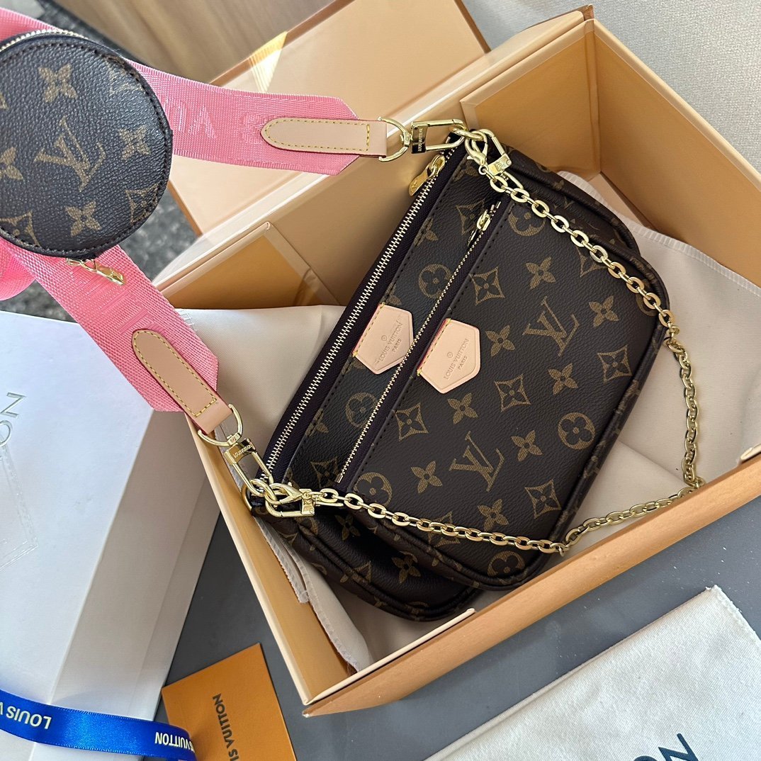 LV three in one pocket mahjong bag, retro style single room crossbody bag (with gift box)