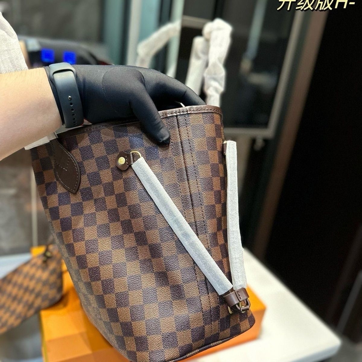 New women’s shopping bag, genuine leather shoulder tote bag, large capacity bag, fashionable plaid design-without packaging box