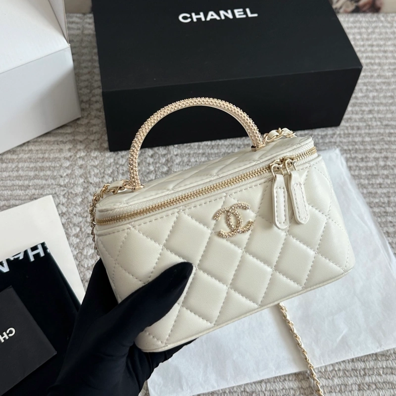 Glossy gold label diamond plaid sheepskin handle long box bag-box
