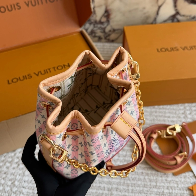 Pink and White Striped Mini Bucket Bag-box