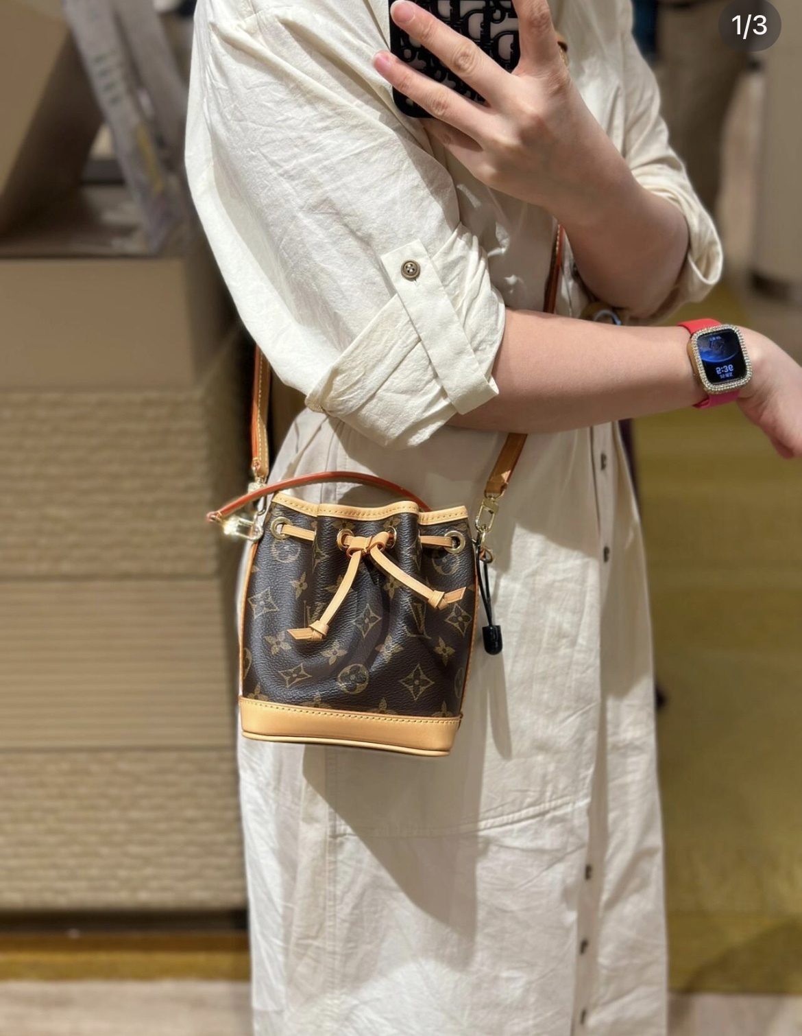 Summer new high-end women’s bag made of genuine leather with floral stripes, mini bucket bag, shoulder bag, crossbody bag, hand-held small bag-without packaging box