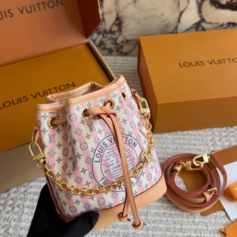 Pink and White Striped Mini Bucket Bag-box
