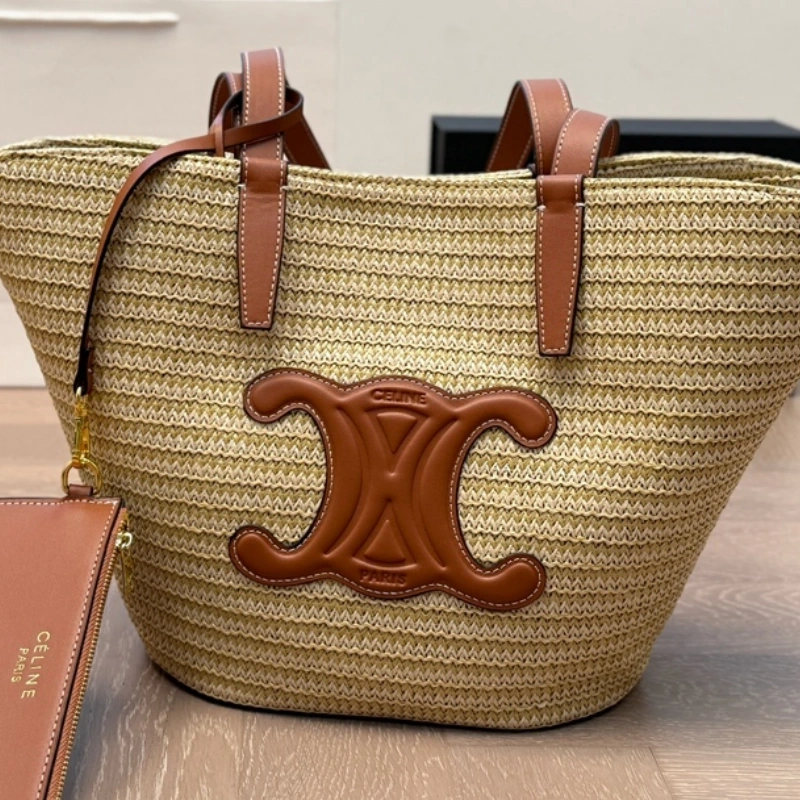 Woven Raffia Arch Basket Bag-no box