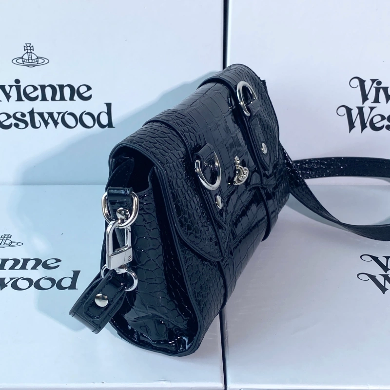 New black crocodile pattern double ring crossbody bag-box