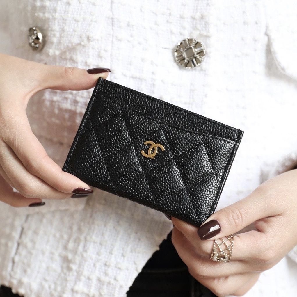 Real pickup bag ins women’s fragrant wind diamond grid card slot caviar ultra-thin business card change certificate simple-comes with gift box