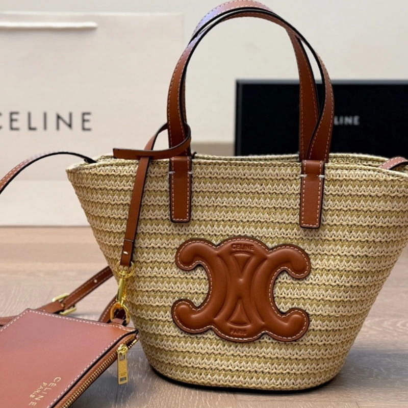 Woven Raffia Arch Basket Bag-no box
