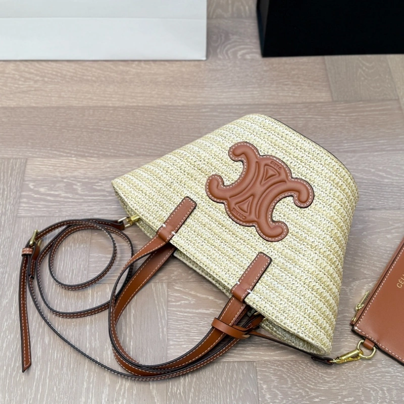 Woven Raffia Arch Basket Bag-no box