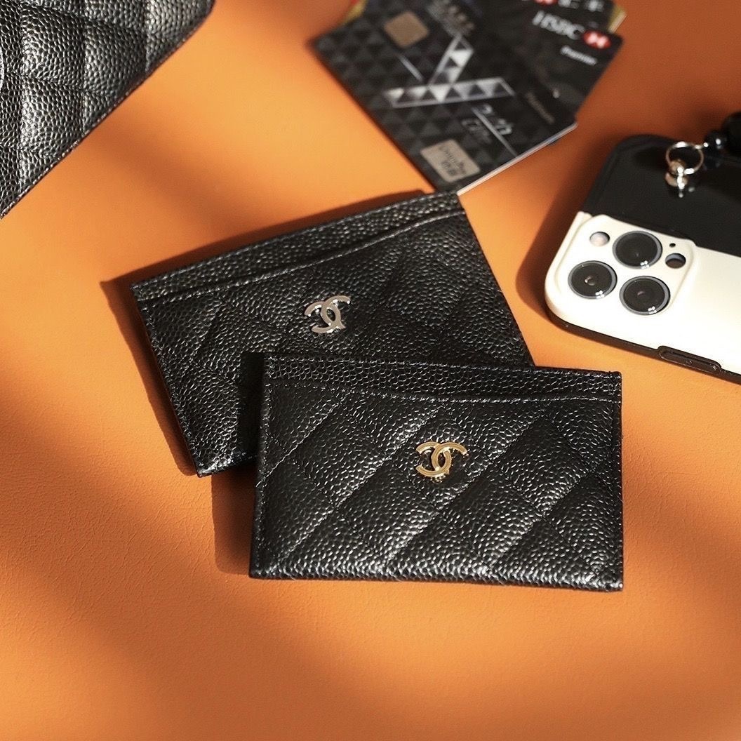 Real pickup bag ins women’s fragrant wind diamond grid card slot caviar ultra-thin business card change certificate simple-comes with gift box