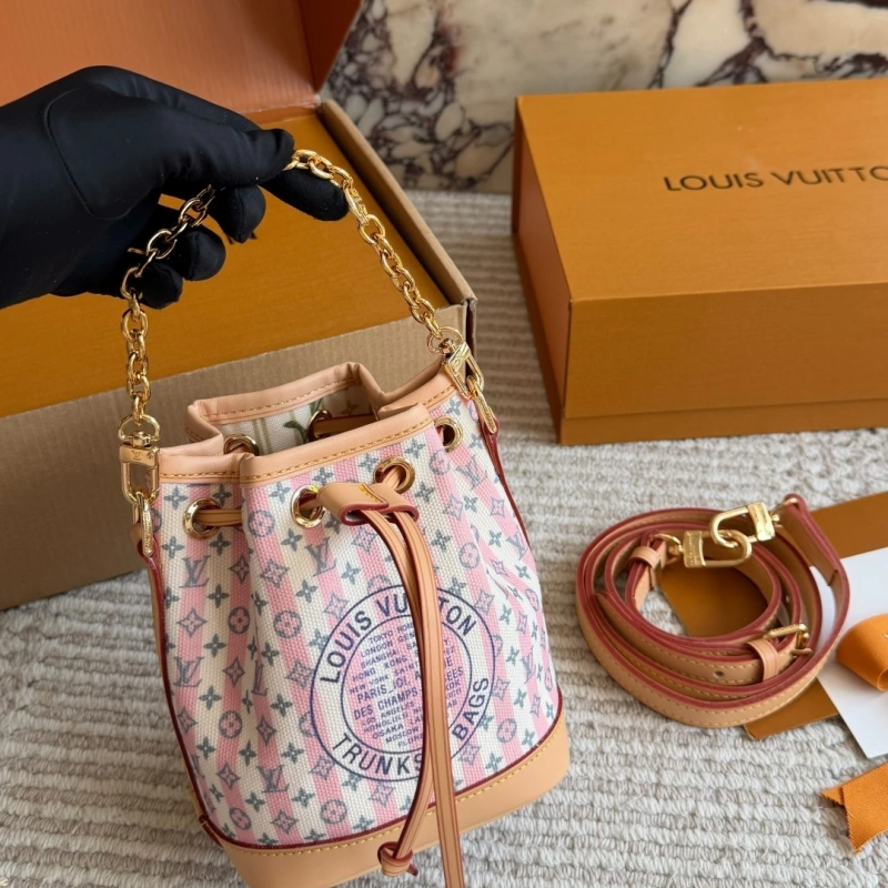 Pink and White Striped Mini Bucket Bag-box