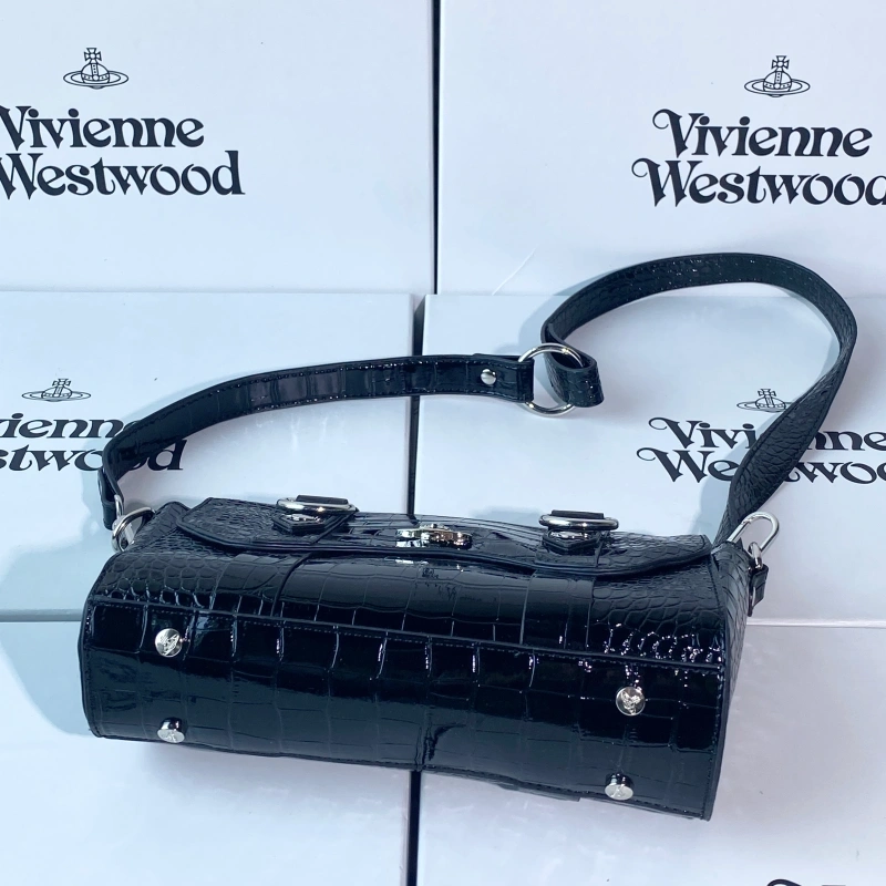New black crocodile pattern double ring crossbody bag-box