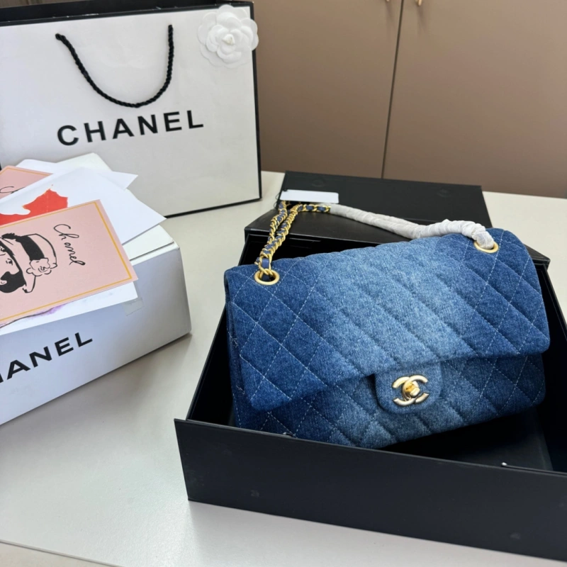 Classic Denim Chain Flap Bag-box