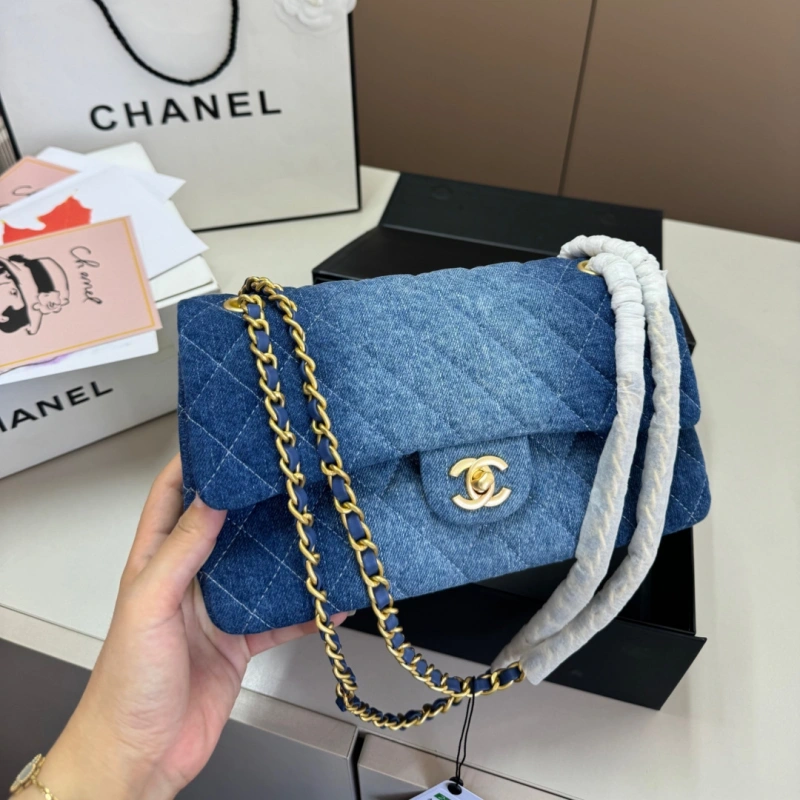 Classic Denim Chain Flap Bag-box