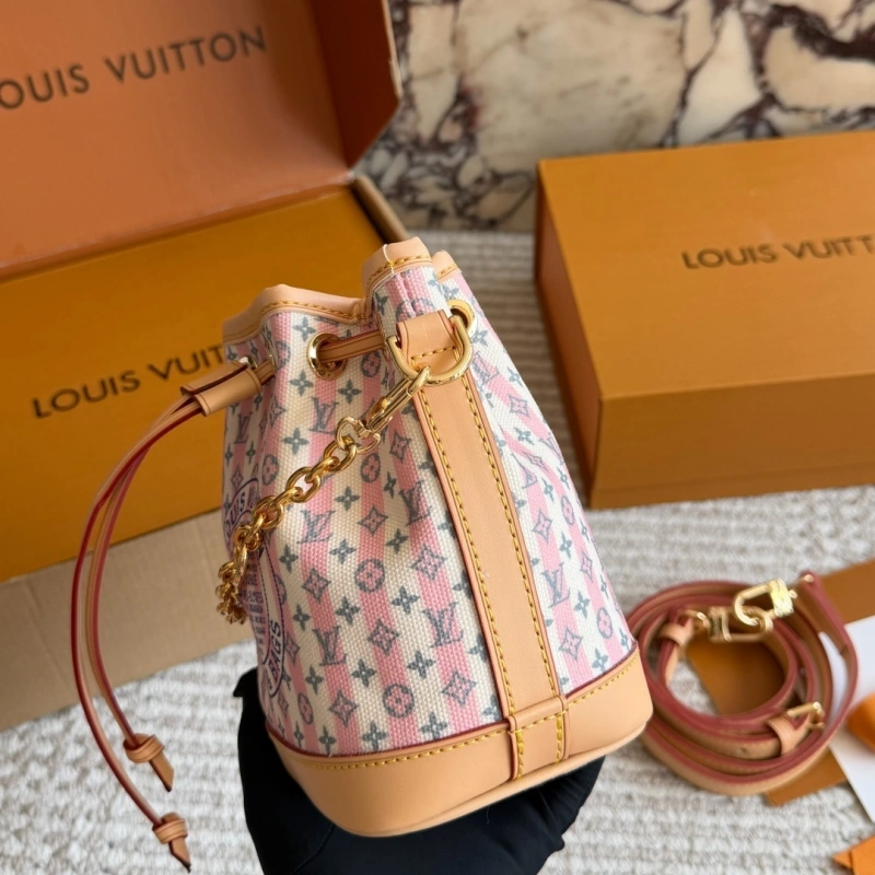 Pink and White Striped Mini Bucket Bag-box