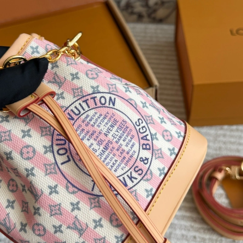 Pink and White Striped Mini Bucket Bag-box