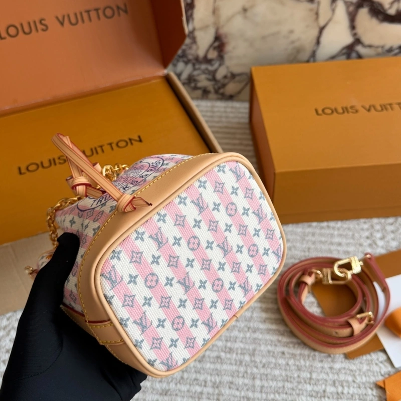 Pink and White Striped Mini Bucket Bag-box