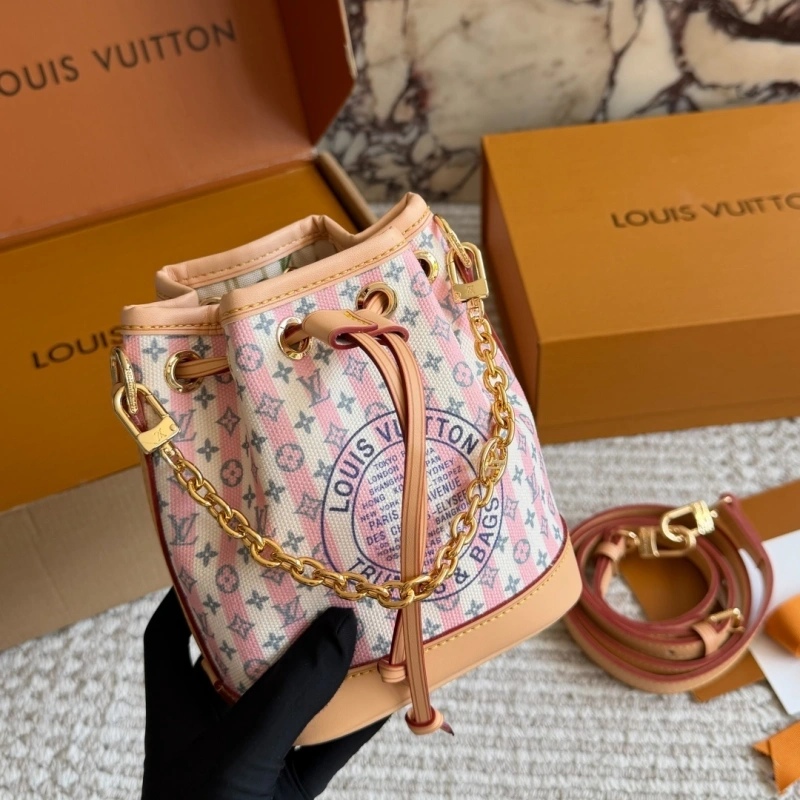Pink and White Striped Mini Bucket Bag-box