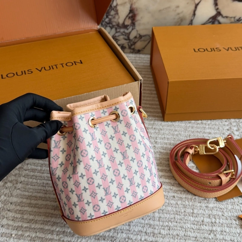 Pink and White Striped Mini Bucket Bag-box