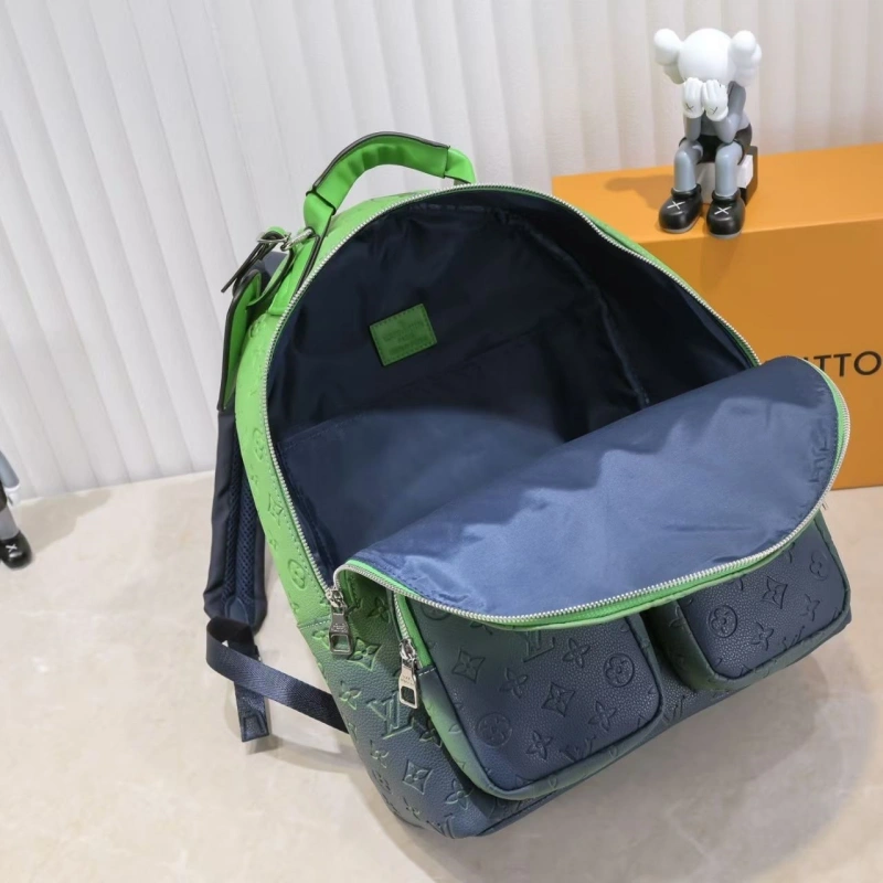 The leather backpack is without a box