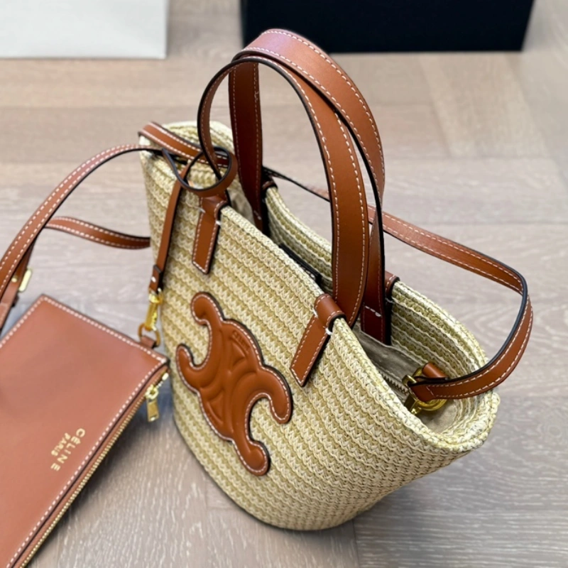 Woven Raffia Arch Basket Bag-no box