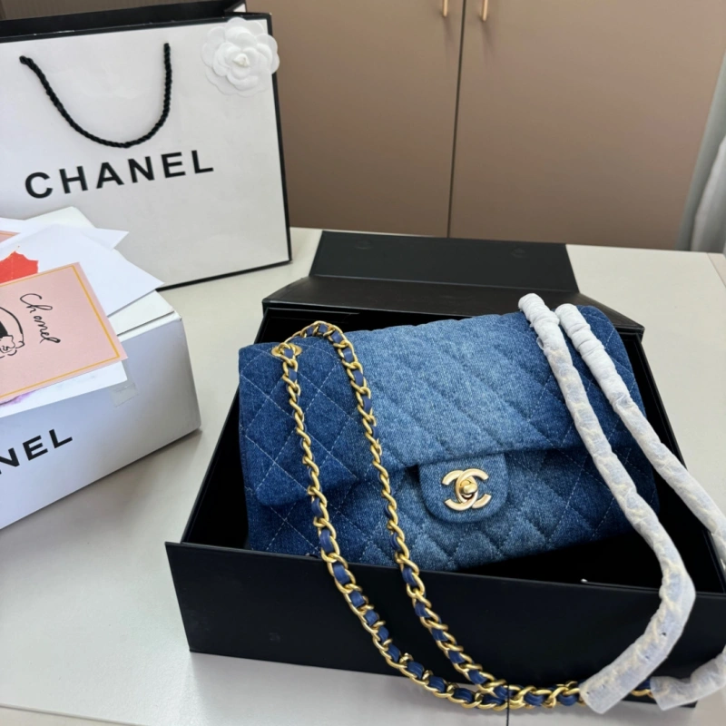 Classic Denim Chain Flap Bag-box